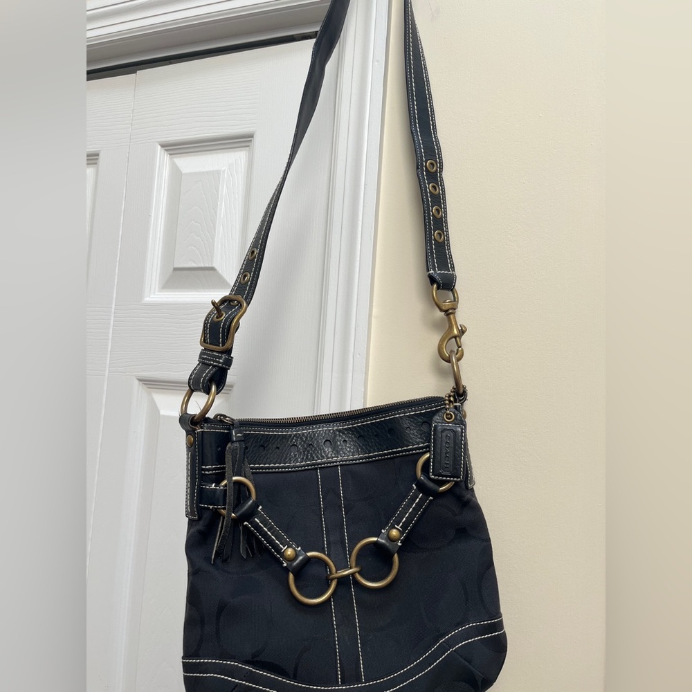 Coach Black Shoulder Bag with Gold Accents